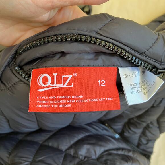 QLZ Girls Sz 12 Reversible Puffer Jacket Quilted Hooded Black / Tropical - Picture 9 of 16